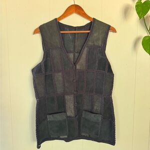 Patchwork Leather Vest with Pockets